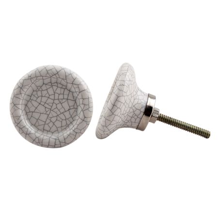 White Crackle Ceramic Cabinet Knob